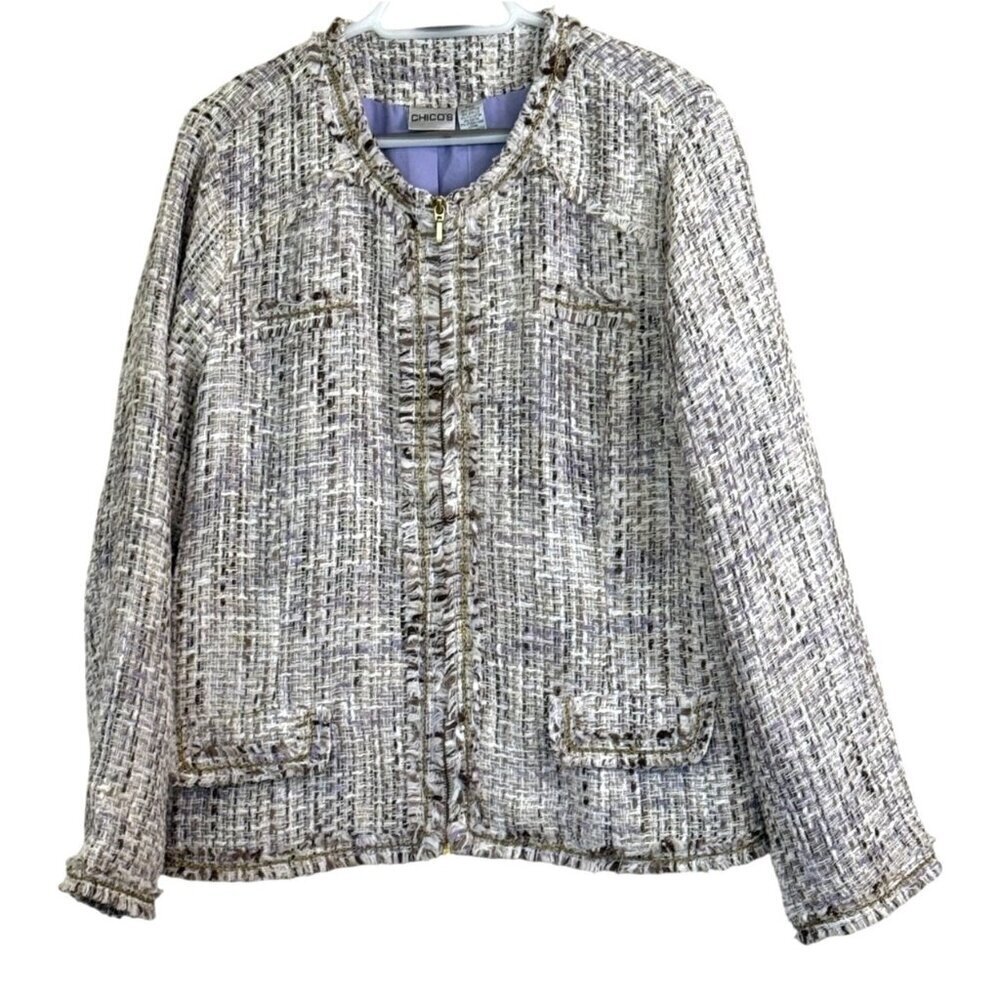 Chico's Women's Golden Tweed Theola Zip Front Jacket Brown Size 3(XL) NWT